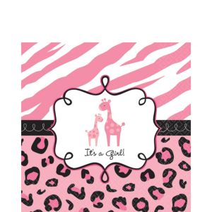 shower baby pink safari napkins lunch 36ct giraffe theme plates partycity