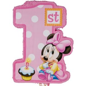 Pull String 1st Birthday Minnie Mouse Pinata 21 1/2in x 14in - Party City