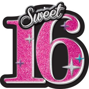 Glitter Celebrate Sweet 16 Sign 14in x 14in - Party City